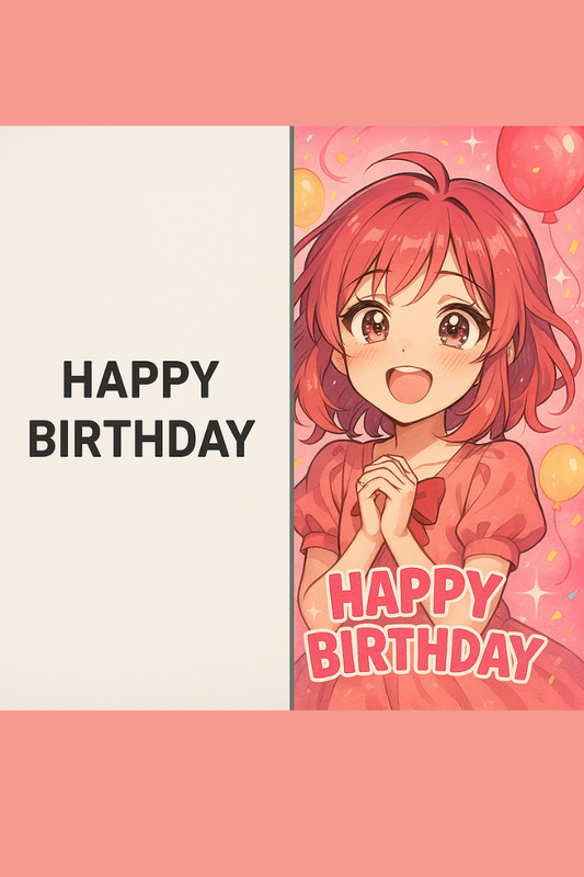 Comparison between generic greeting card and vibrant anime-style greeting card showing emotional difference