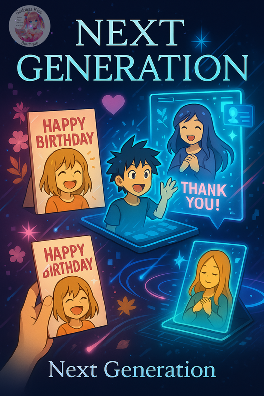 Anime characters depicting the future of greeting cards