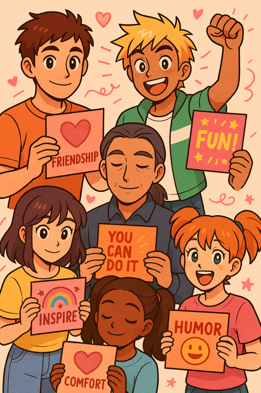 Match anime greeting cards to your friends' unique personalities. Find the perfect card for every friend type!