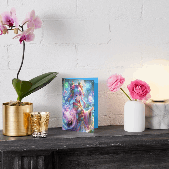 A birthday card with an anime character casting a spell for an amazing Birthday