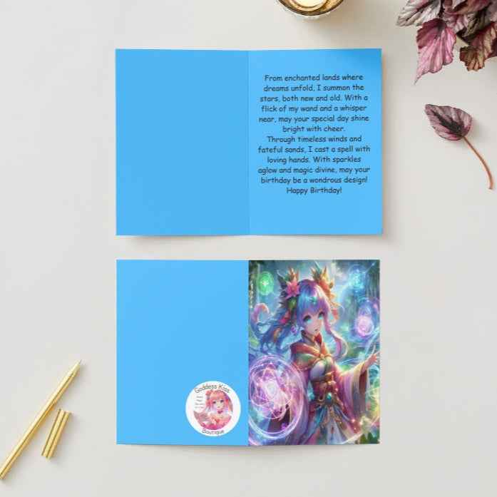 Magical Anime Birthday Card - Spellbound Sorceress Design - Enchanted Blue Celebration Card