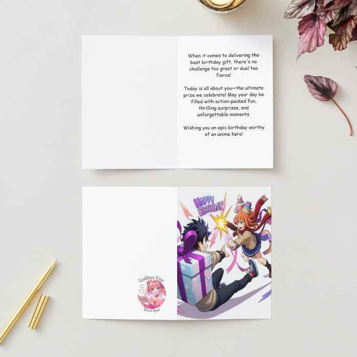 Anime Birthday Card - Action Packed Battle Celebration - High Energy Adventure Greeting