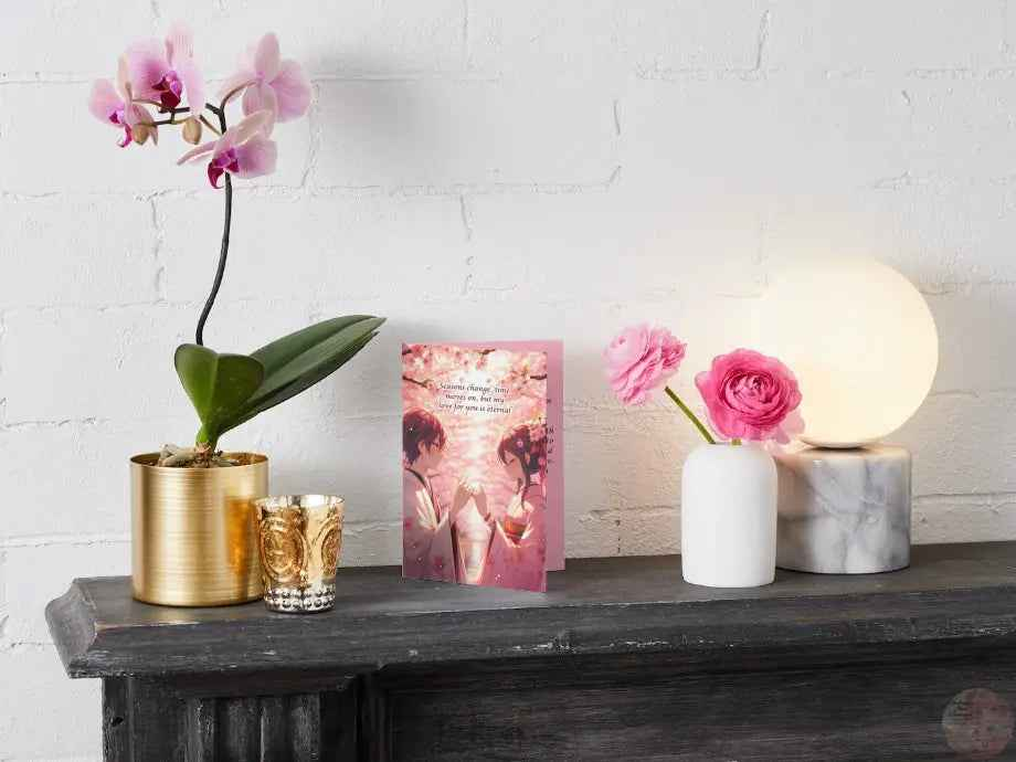 Anime Anniversary Card - Cherry Blossom Pinky Promise Design - Japanese Sakura Romance Card