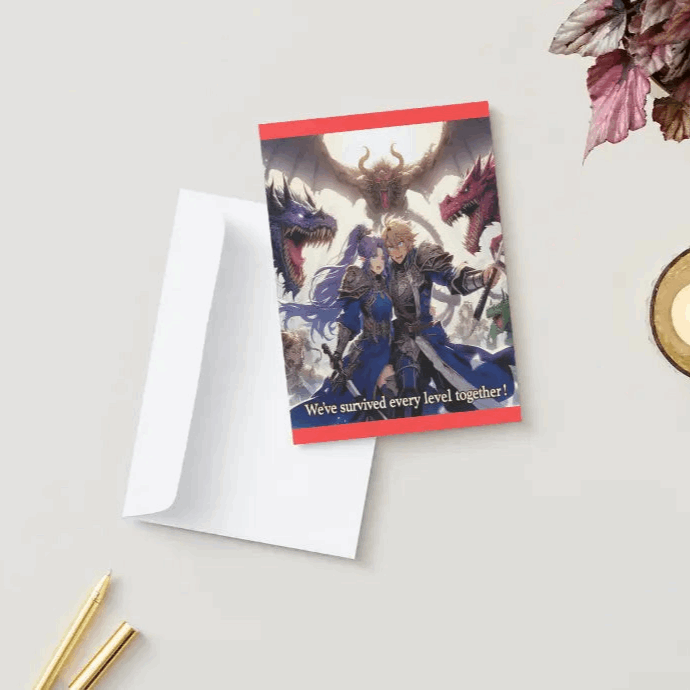 Illustration of an anime-style couple depicted as warriors, fiercely protecting each other from monsters, their bond proving unbreakable through every battle.