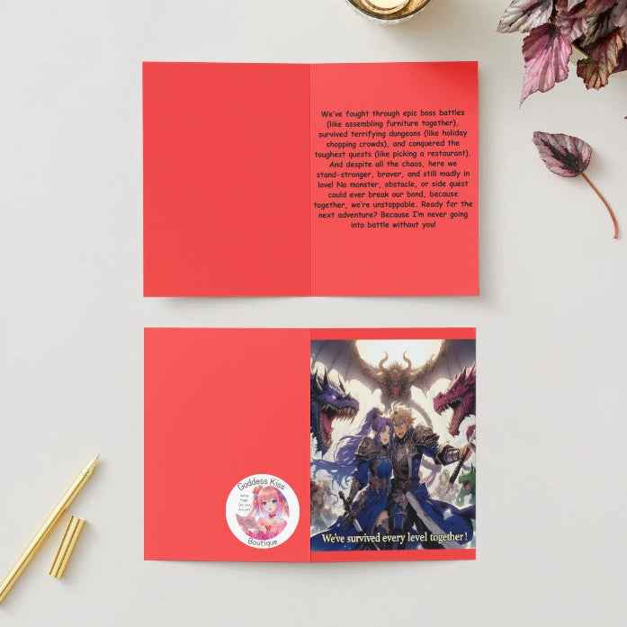 Anime Anniversary Card - Battle-Tested Love Design - Warrior Couple Adventure Card