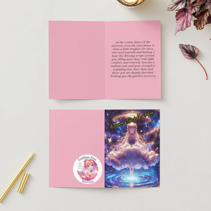 Anime Get Well Card - Celestial Healing Design - Divine Recovery Blessing Card - Goddess Kiss Boutique