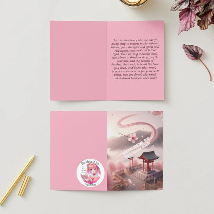 Anime Get Well Card - Cherry Blossom Renewal Design - Spring Healing Recovery Card - Goddess Kiss Boutique
