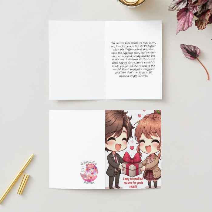Anime Anniversary Card - Chibi-Sized Love Gigantic Feelings Design - Cute Kawaii Romance Card