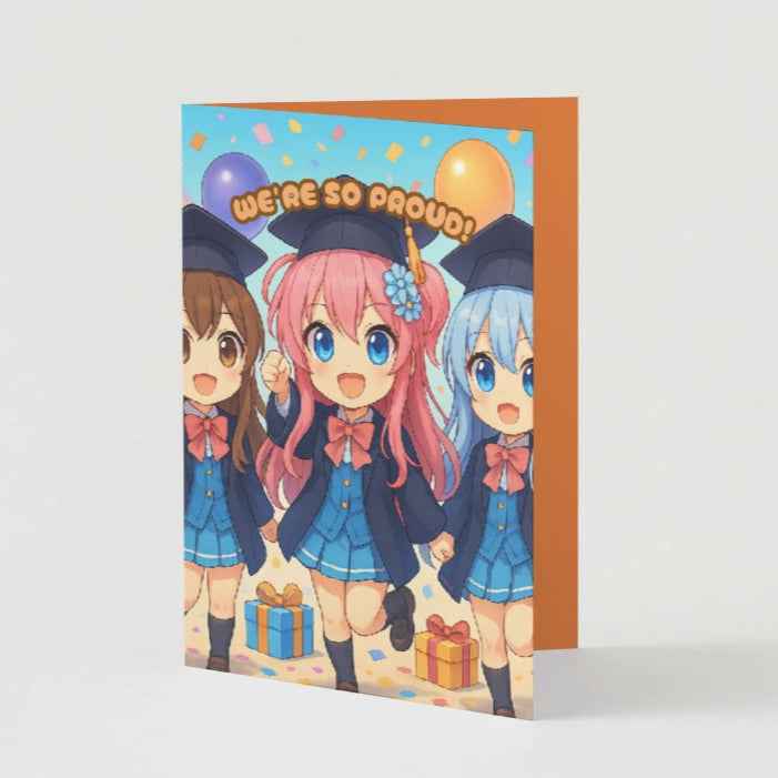 Anime Graduation Card - Chibi Celebration Squad - Cute Graduation Card