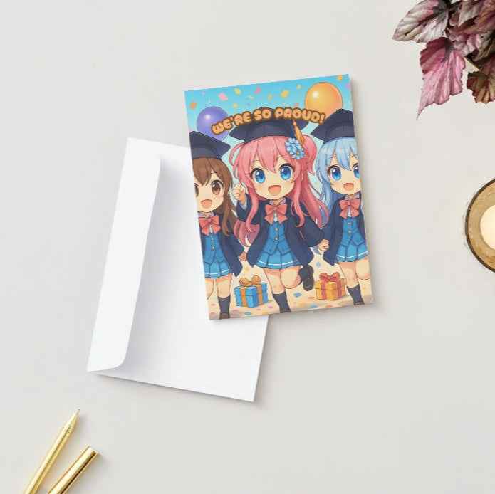 Anime Graduation Card - Chibi Celebration Squad - Cute Graduation Card