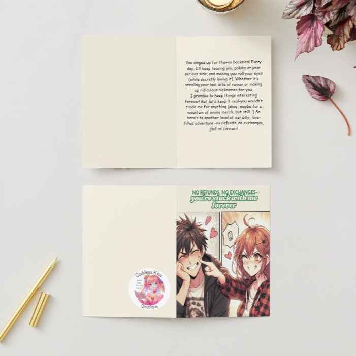 Anime Anniversary Card - Comic-Style No Refunds Design - Funny Manga Romance Card