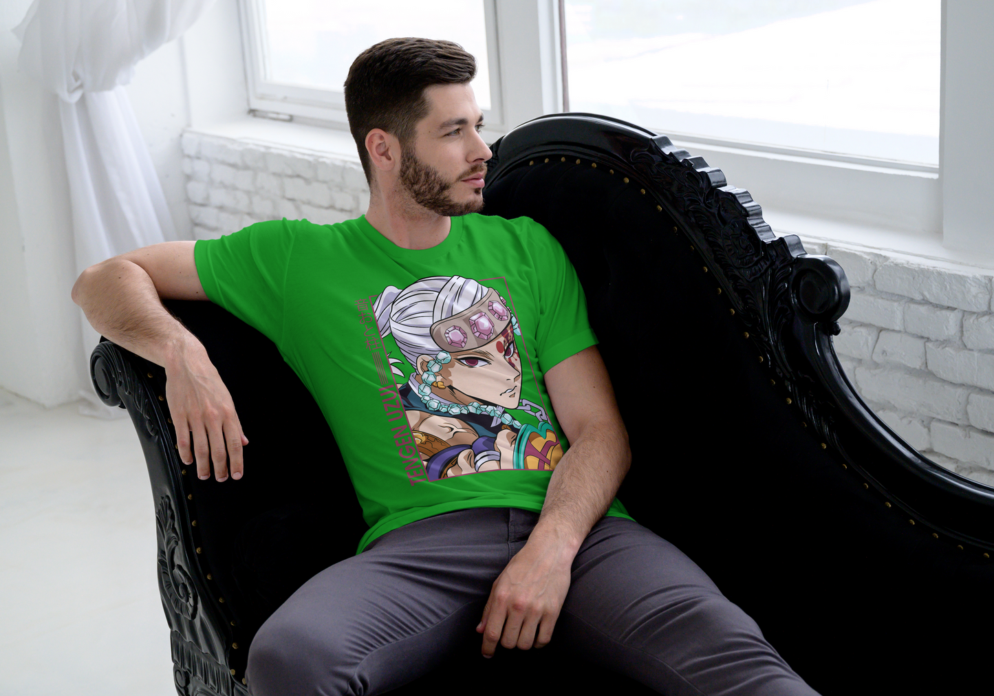 Demon Slayer Tengen Uzui T-Shirt - Sound Hashira Flamboyant Portrait Design | Premium Unisex Triblend Tee