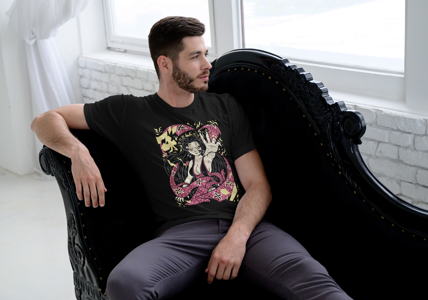 Demon Slayer Nezuko Kamado anime t-shirt featuring traditional Japanese art demon form design on unisex triblend fabric