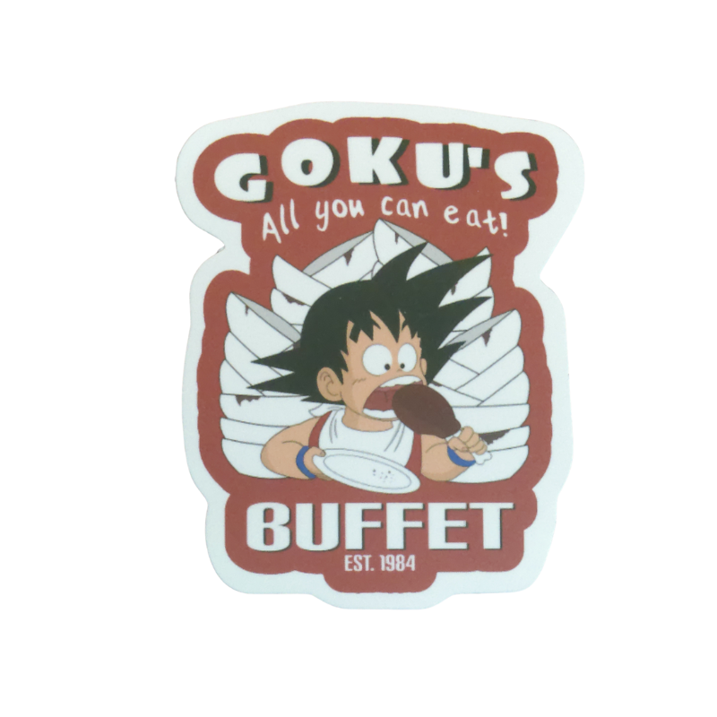 Collection of 74 Dragon Ball and Dragon Ball Z anime character stickers featuring iconic characters like Goku, Vegeta, Piccolo, Gohan, and other beloved fighters from both classic Dragon Ball and Dragon Ball Z series, available as individual $1 vinyl stickers