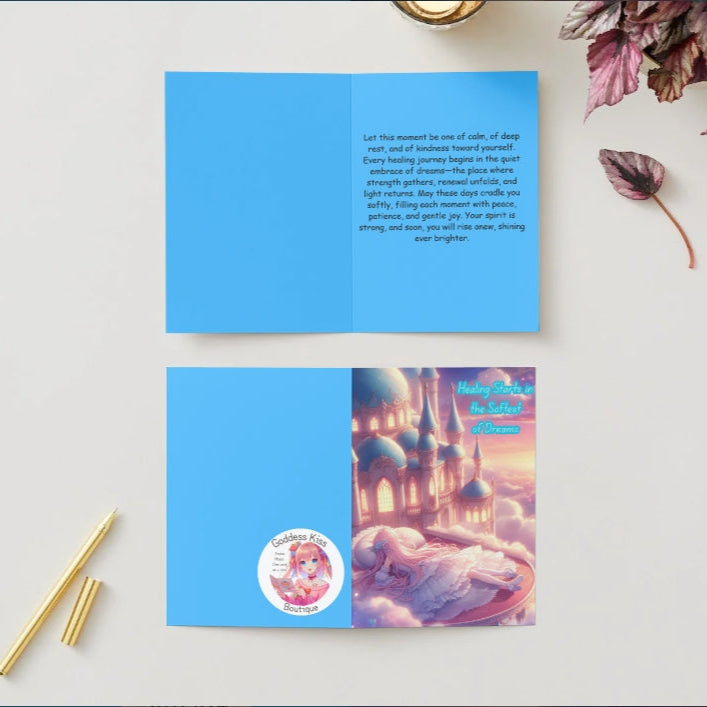 Anime Get Well Card - Dreamscape Recovery Design - Peaceful Rest Fantasy Card - Goddess Kiss Boutique