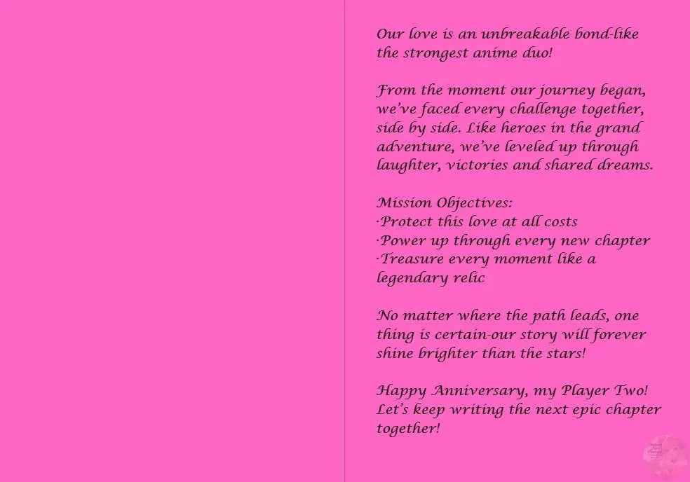 Romantic Anime Anniversary Card - Pink Cosmic Couple Love Journey Card - Relationship Milestone Greeting