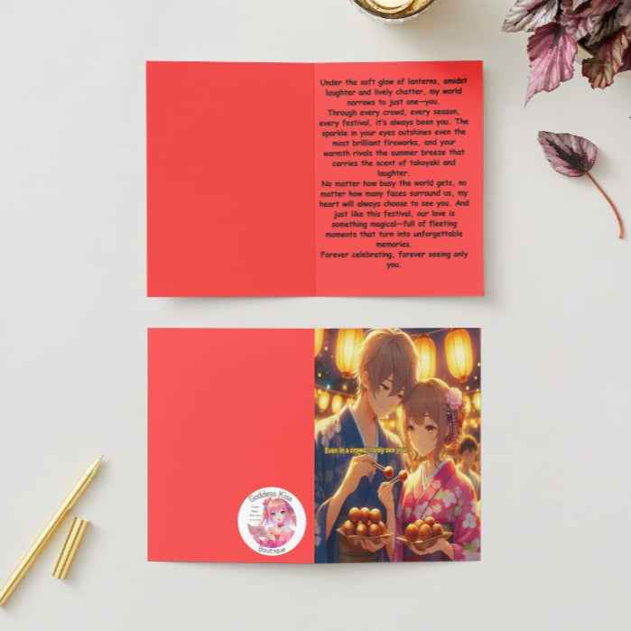 Anime Anniversary Card - Festival Romance Design - Japanese Lantern Celebration Card