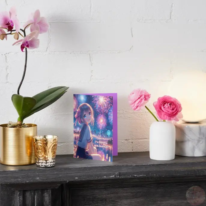 Anime Thank You Card - Fireworks Design - Celebration Gratitude Burst Card - Goddess Kiss Boutique