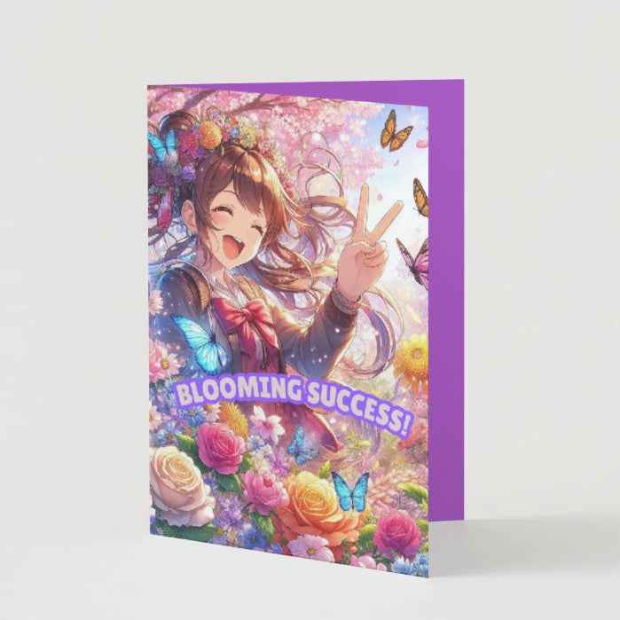 Anime Congratulations Card - Flower Power Success - Floral Congratulations Card