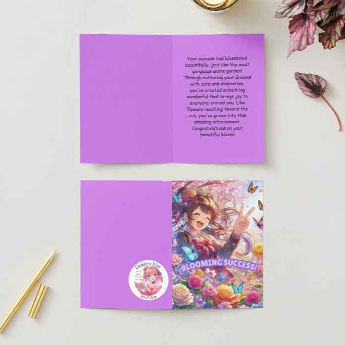 Anime Congratulations Card - Flower Power Success - Floral Congratulations Card