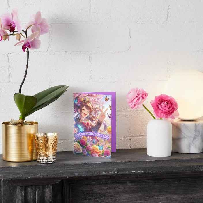 Anime Congratulations Card - Flower Power Success - Floral Congratulations Card
