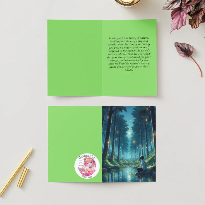 Anime Get Well Card - Forest Haven Design - Nature Sanctuary Recovery Card - Goddess Kiss Boutique