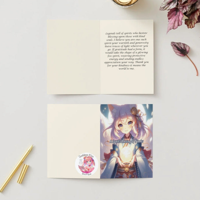 Anime Thank You Card - Fox Spirit Blessing Design - Mystical Gratitude Kitsune Card - Goddess Kiss Boutique