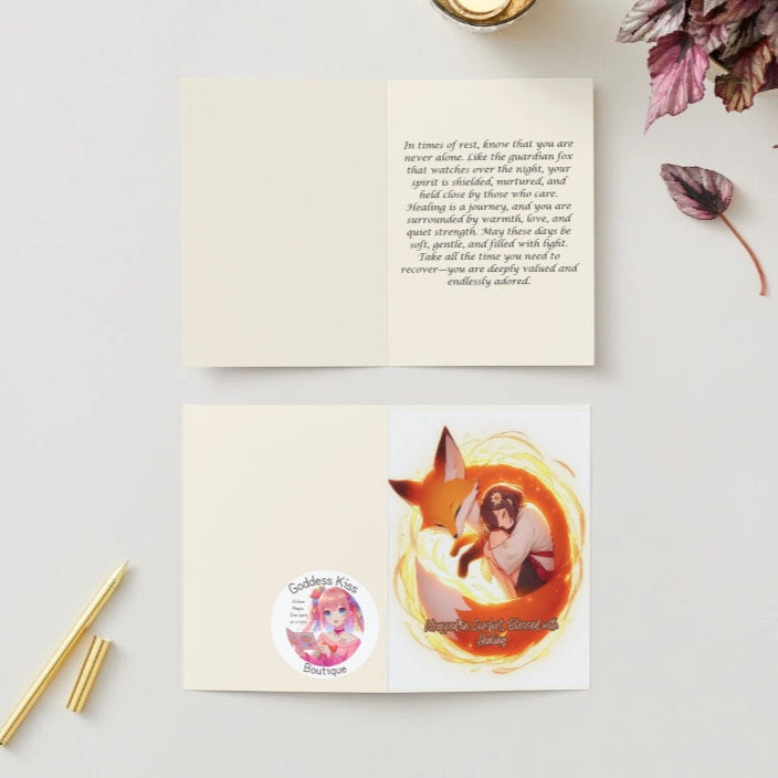 Anime Get Well Card - Fox Spirit Comfort Design - Healing Guardian Recovery Card - Goddess Kiss Boutique