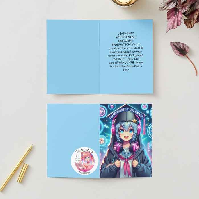 Anime Graduation Card - Gaming Otaku Achievement Unlocked - Gamer Graduation Card