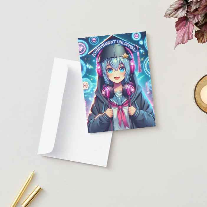 Anime Graduation Card - Gaming Otaku Achievement Unlocked - Gamer Graduation Card