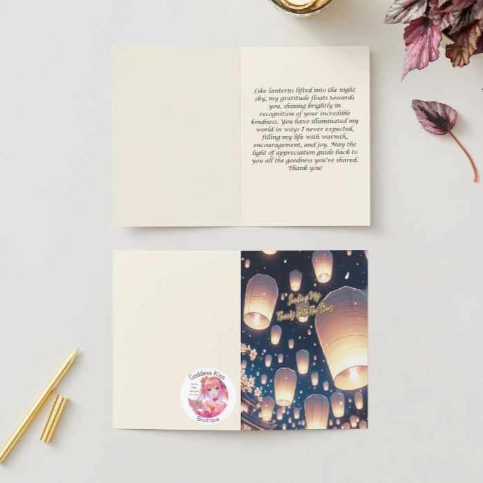 Anime Thank You Card - Lantern Message Design - Floating Wishes Gratitude Card - Goddess Kiss Boutique