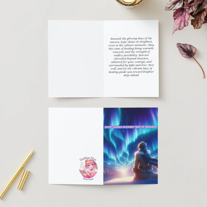 Anime Get Well Card - Lights of Healing Hope Design - Aurora Borealis Recovery Card - Goddess Kiss Boutique