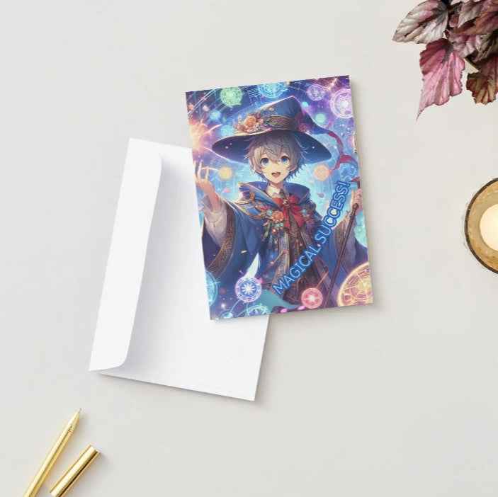 Anime Congratulations Card - Magical Celebration Fireworks - Wizard Congratulations Card