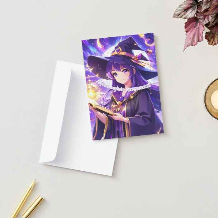 Anime Graduation Card - Magical Scholar Graduate - Witch Graduation Card