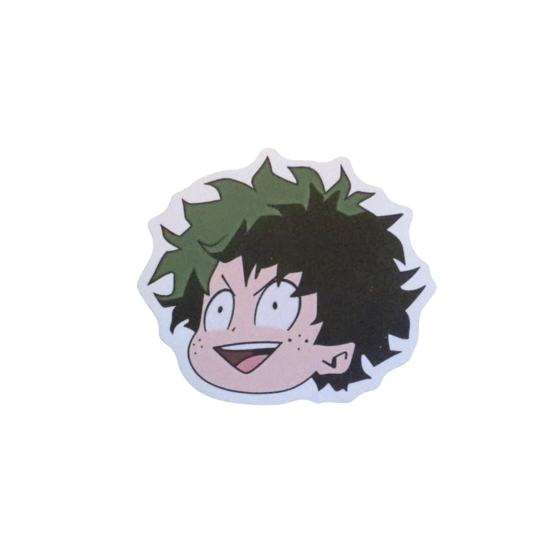 Collection of 100 My Hero Academia anime character stickers featuring popular heroes like Deku, Bakugo, Todoroki, All Might, and other beloved MHA characters, available as individual $1 vinyl stickers