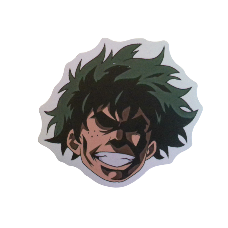Collection of 100 My Hero Academia anime character stickers featuring popular heroes like Deku, Bakugo, Todoroki, All Might, and other beloved MHA characters, available as individual $1 vinyl stickers