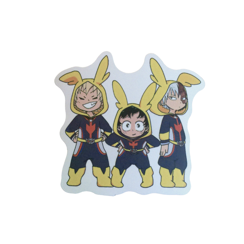 Collection of 100 My Hero Academia anime character stickers featuring popular heroes like Deku, Bakugo, Todoroki, All Might, and other beloved MHA characters, available as individual $1 vinyl stickers