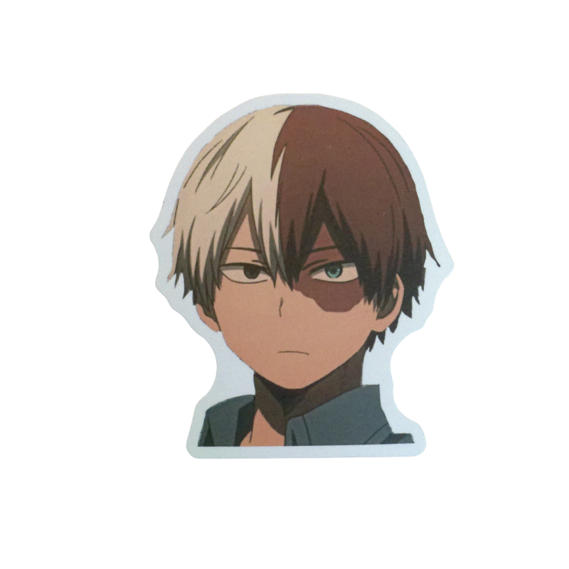 Collection of 100 My Hero Academia anime character stickers featuring popular heroes like Deku, Bakugo, Todoroki, All Might, and other beloved MHA characters, available as individual $1 vinyl stickers