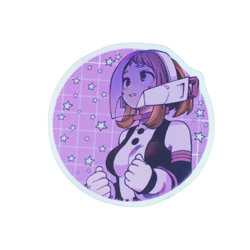 Collection of 100 My Hero Academia anime character stickers featuring popular heroes like Deku, Bakugo, Todoroki, All Might, and other beloved MHA characters, available as individual $1 vinyl stickers