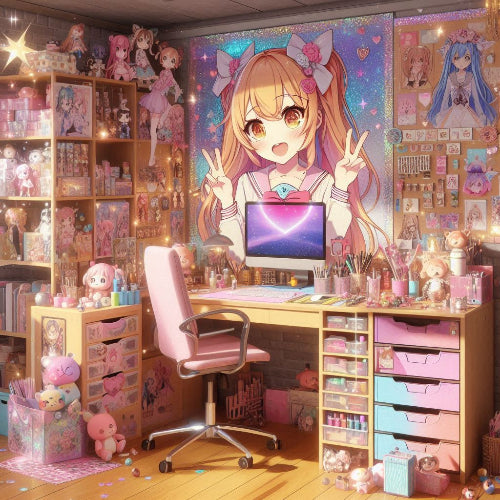 Image on Goddess Kiss Boutique Website depicting a magical office with anime aesthetics everywhere