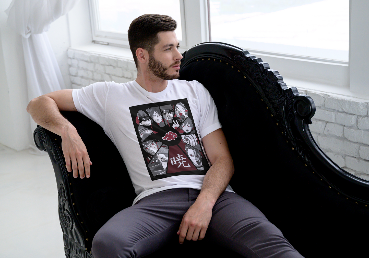 Naruto Akatsuki organization anime t-shirt featuring all members collage design on unisex triblend fabric