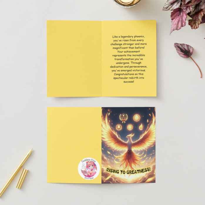 Anime Congratulations Card - Phoenix Rising Achievement - Mythical Congratulations Card