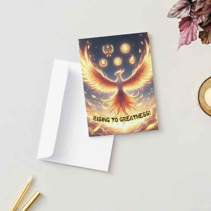 Anime Congratulations Card - Phoenix Rising Achievement - Mythical Congratulations Card