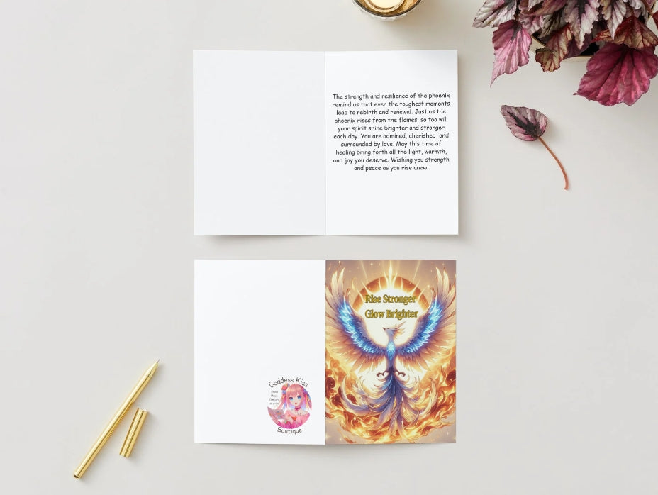 Anime Get Well Card - Phoenix Rebirth Design - Rising Strength Recovery Card - Goddess Kiss Boutique