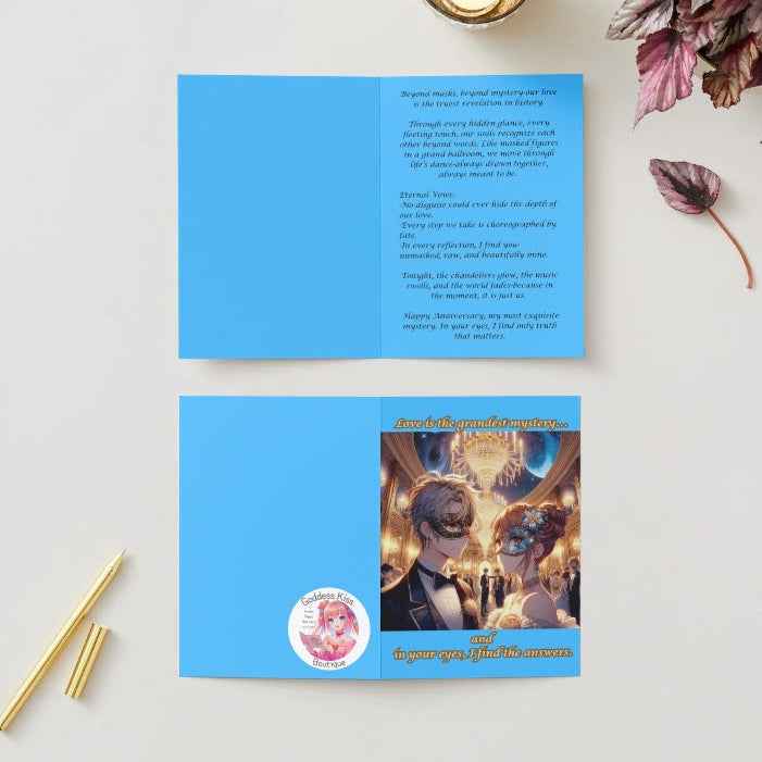 Anime Anniversary Card - Royal Masquerade Ball Design - Elegant Formal Celebration Card