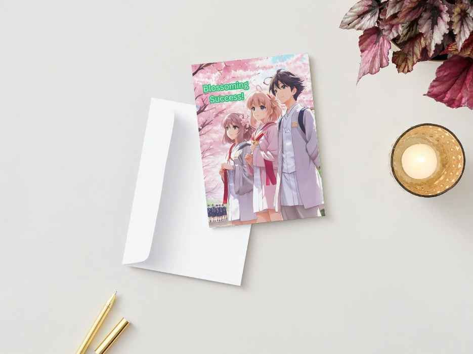 Anime Graduation Card - Sakura School Graduate - Cherry Blossom Graduation Card