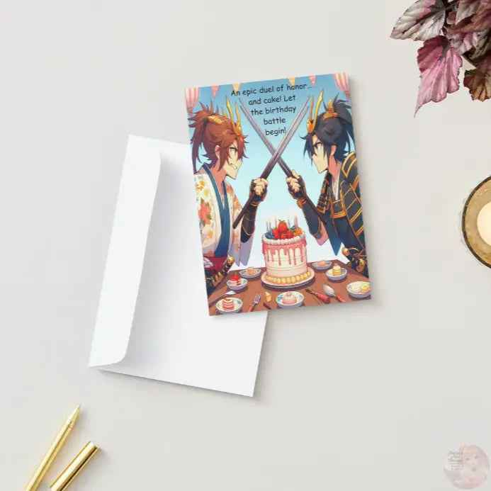 Anime Birthday Card - Samurai DuelCelebration - Japanese Warrior Greeting Card