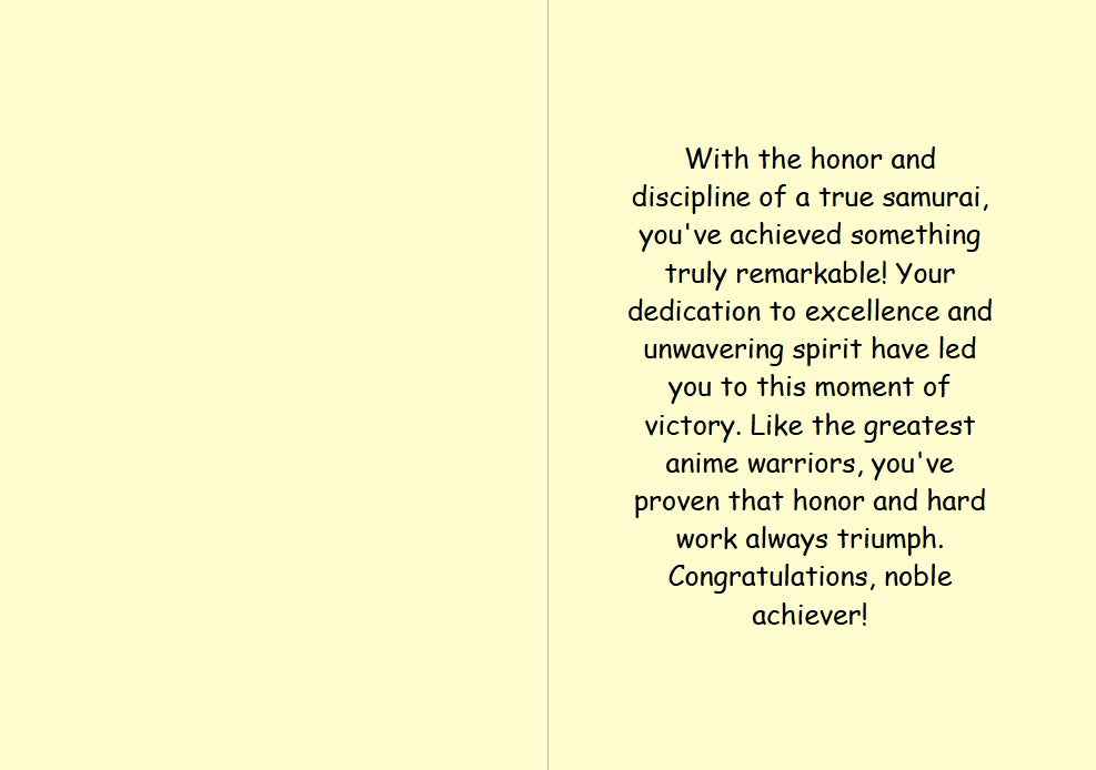 Anime Congratulations Card - Samurai Honor Victory - Warrior Congratulations Card