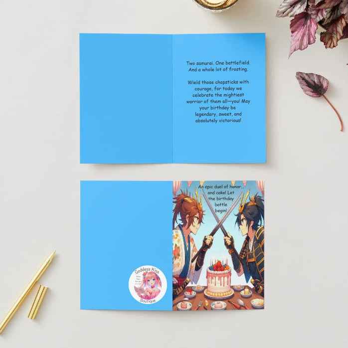 Anime Birthday Card - Samurai DuelCelebration - Japanese Warrior Greeting Card