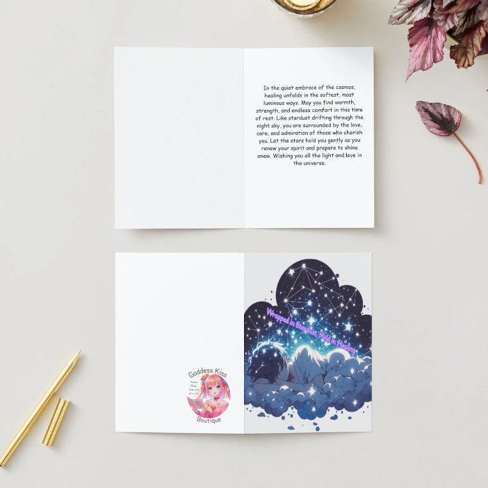 Anime Get Well Card - Stardust Blanket of Comfort Design - Cosmic Healing Card - Goddess Kiss Boutique